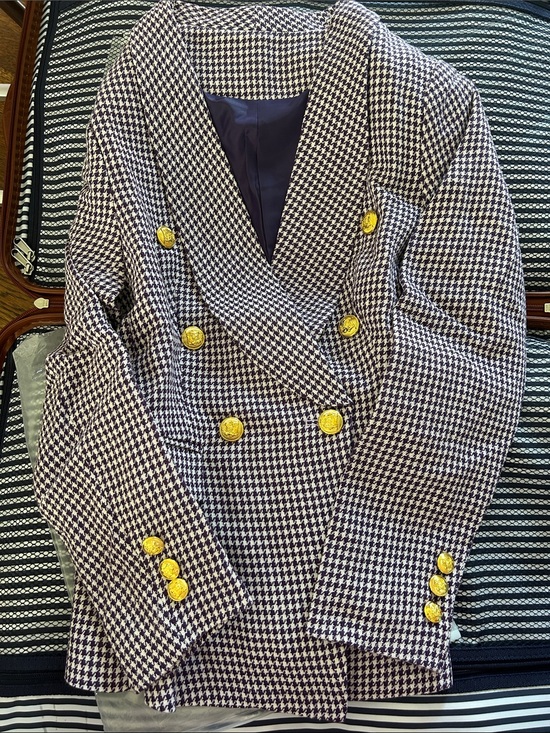 Jackets & Blazers - Purple Houndstooth Double-Breasted Blazer
